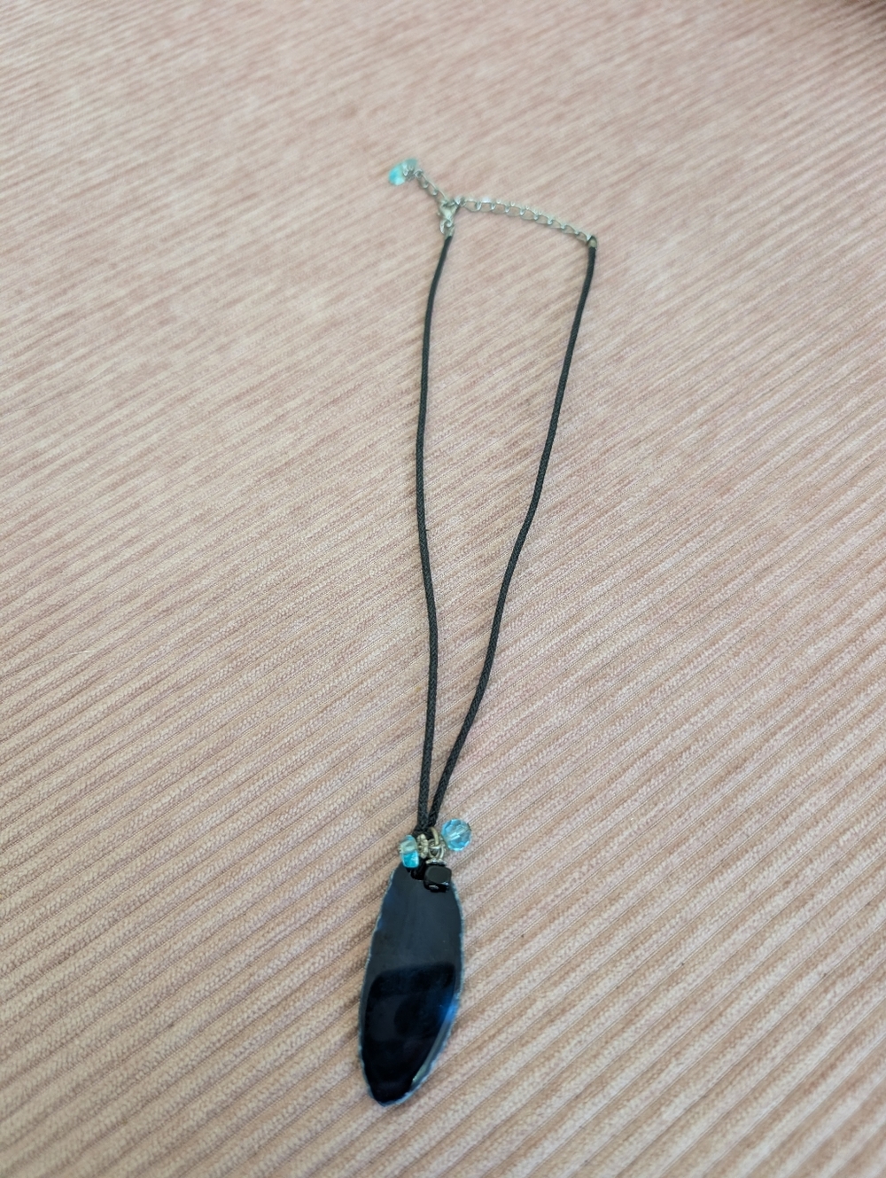 Blue Agate Slice Pendant Necklace with Blue Crystal Accents
